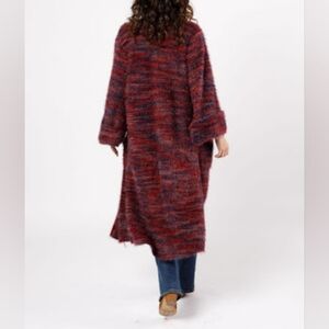 SUNSET BLVD RED MIXED KNIT DUSTER SWEATER SIZE M